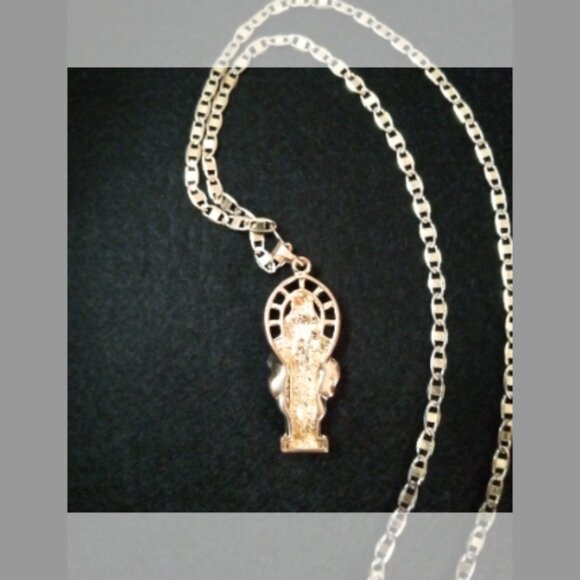 Tri Color Mix Our Lady Of Guadalupe w/ Mix Colored  Stones at her feet necklace - Picture 8 of 8